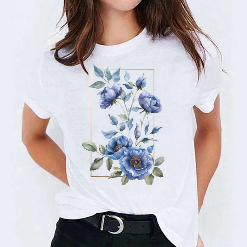 Tricou dama din bumbac 100% Blue Flowers