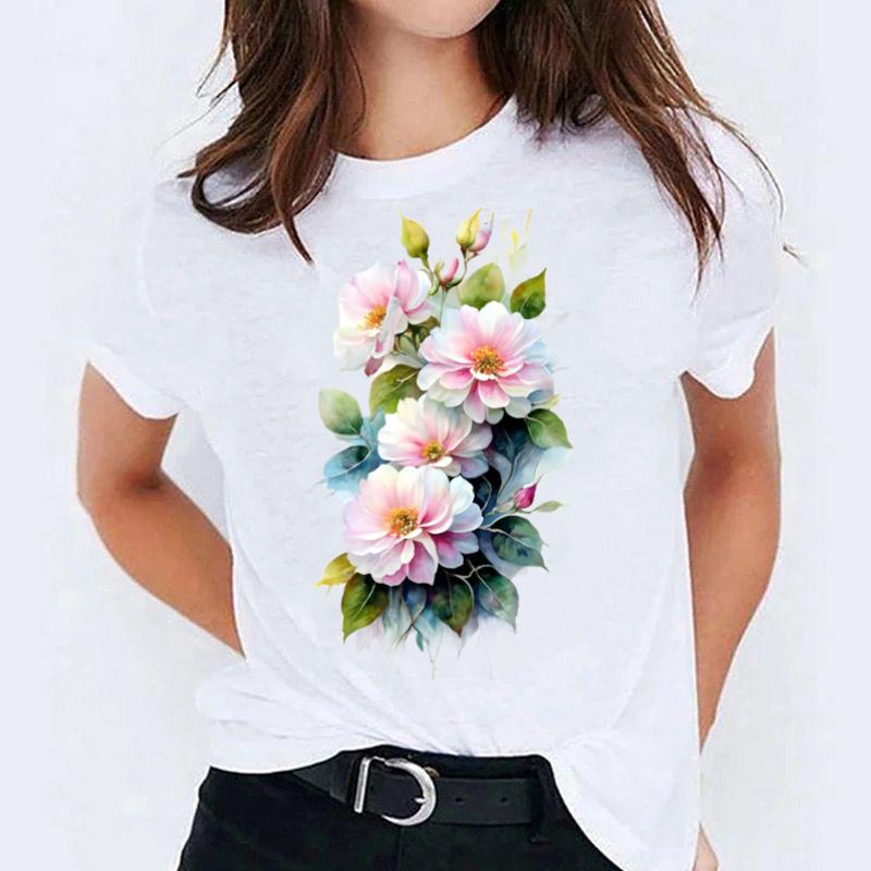 Tricou dama din bumbac 100% 4 White Flowers
