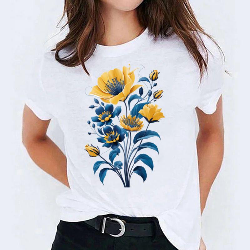 Tricou dama din bumbac 100% Yellow and blue flowers