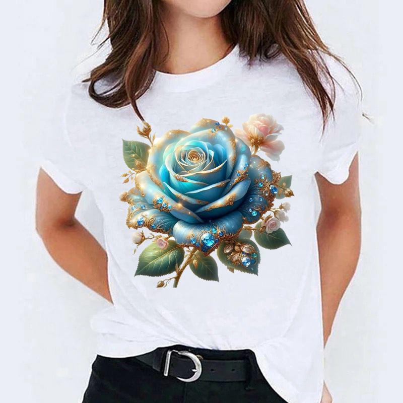 Tricou dama din bumbac 100% Blue Big Flower