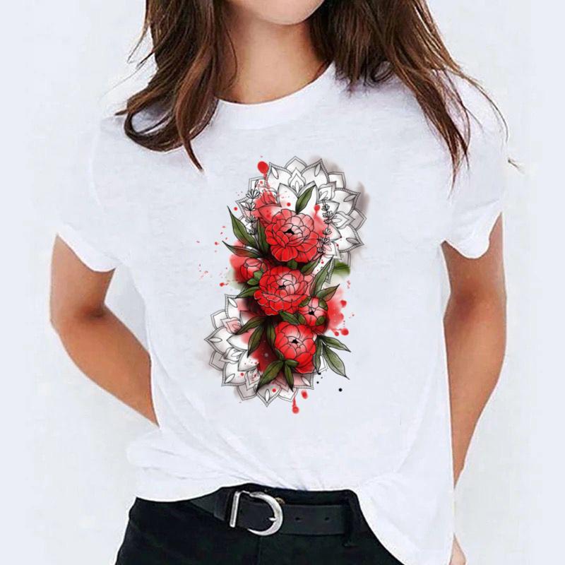 Tricou dama din bumbac 100% 3 red flowers