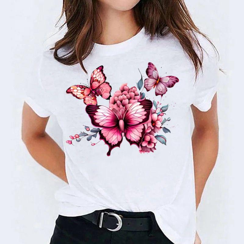 Tricou dama din bumbac 100% Fluture roz