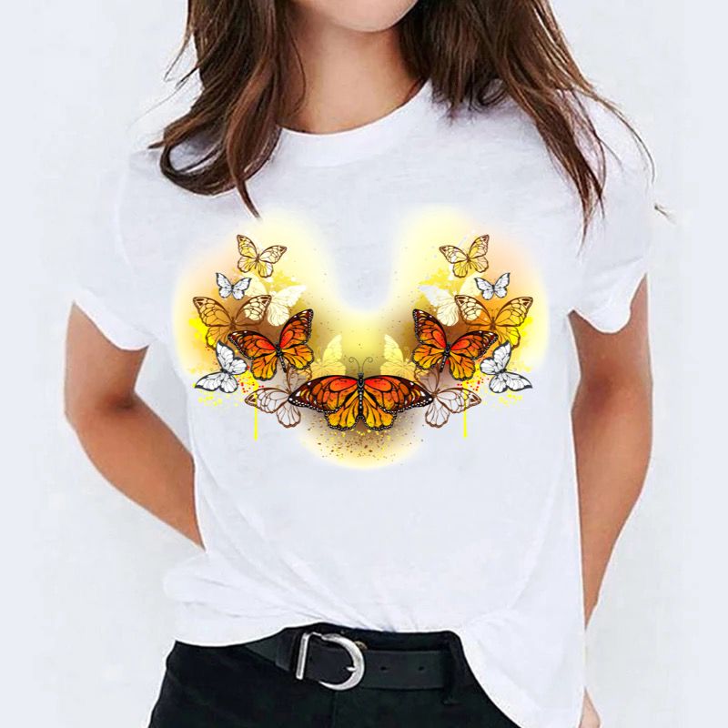 Tricou dama din bumbac 100% Yellow New Butterflies