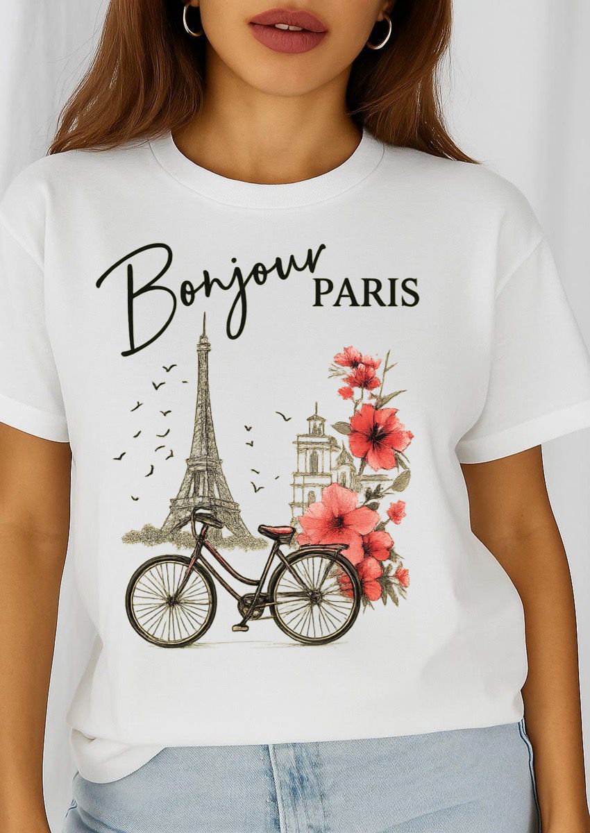 Tricou dama din bumbac 100% Bonjour Paris