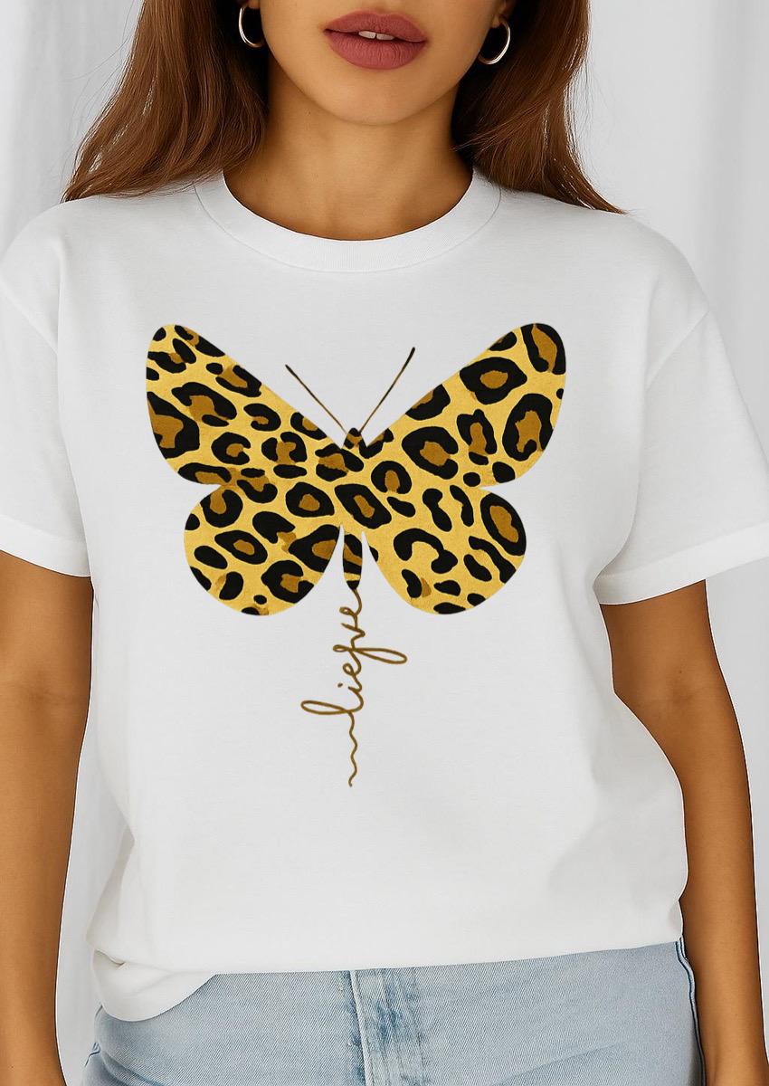 Tricou dama din bumbac 100% Fluture Animal print