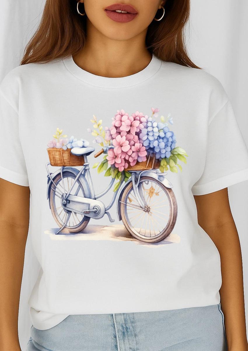 Tricou dama din bumbac 100% Bicicleta Flori 2