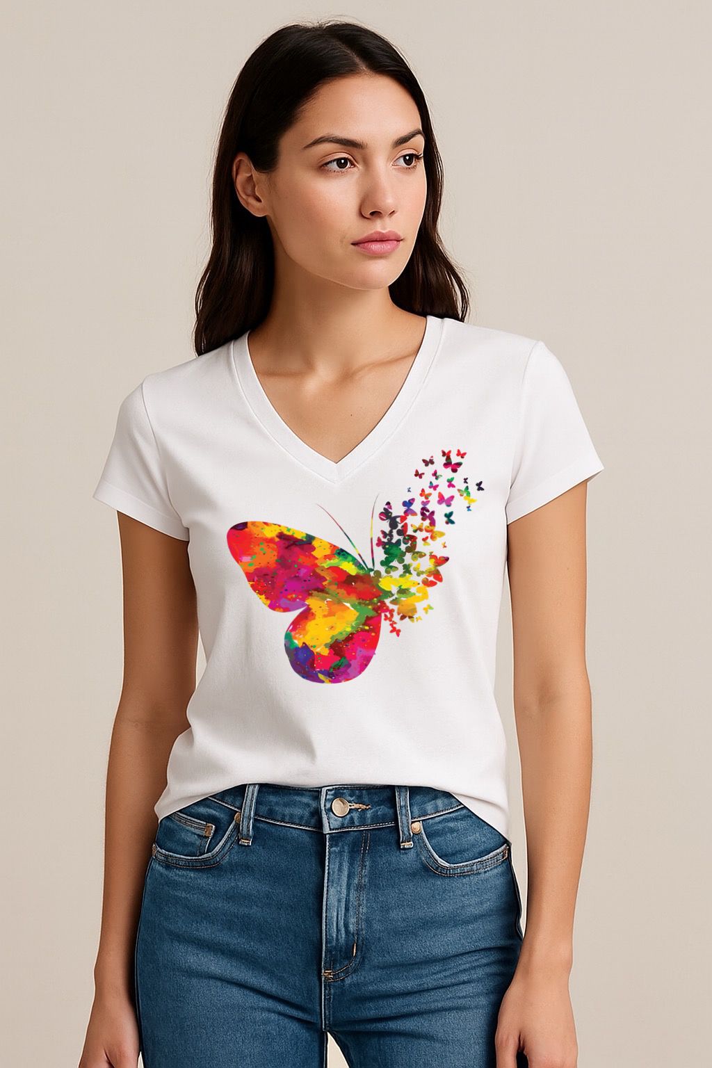 Tricou dama anchior din bumbac 100% Spring Butterflies