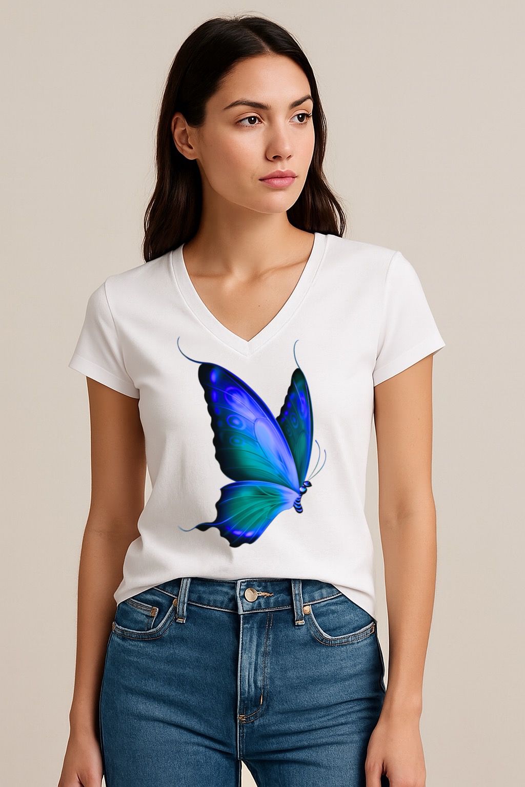 Tricou dama anchior din bumbac 100% Big New Blue Butterfly