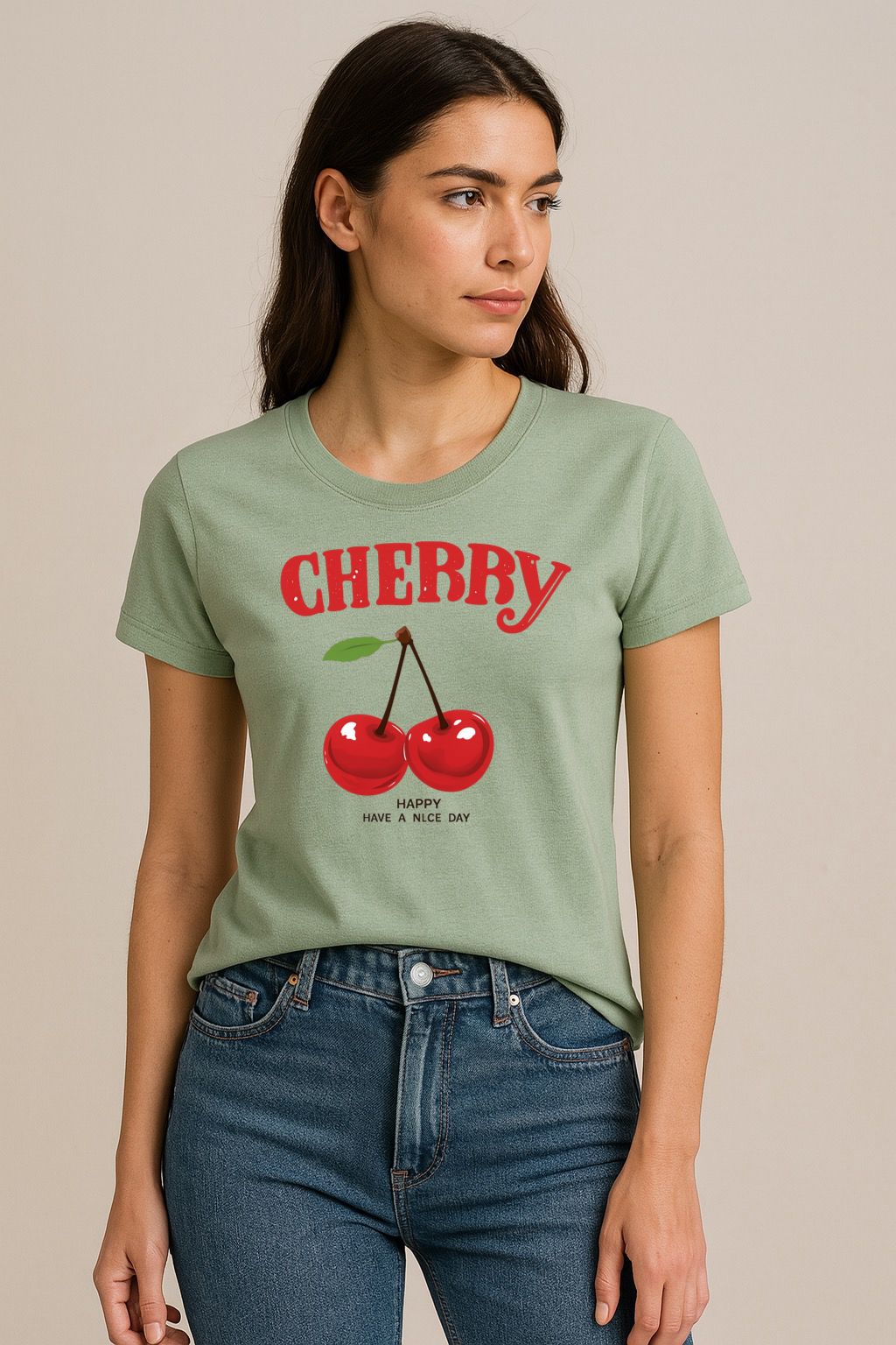 Tricou Verde salvie Cherry
