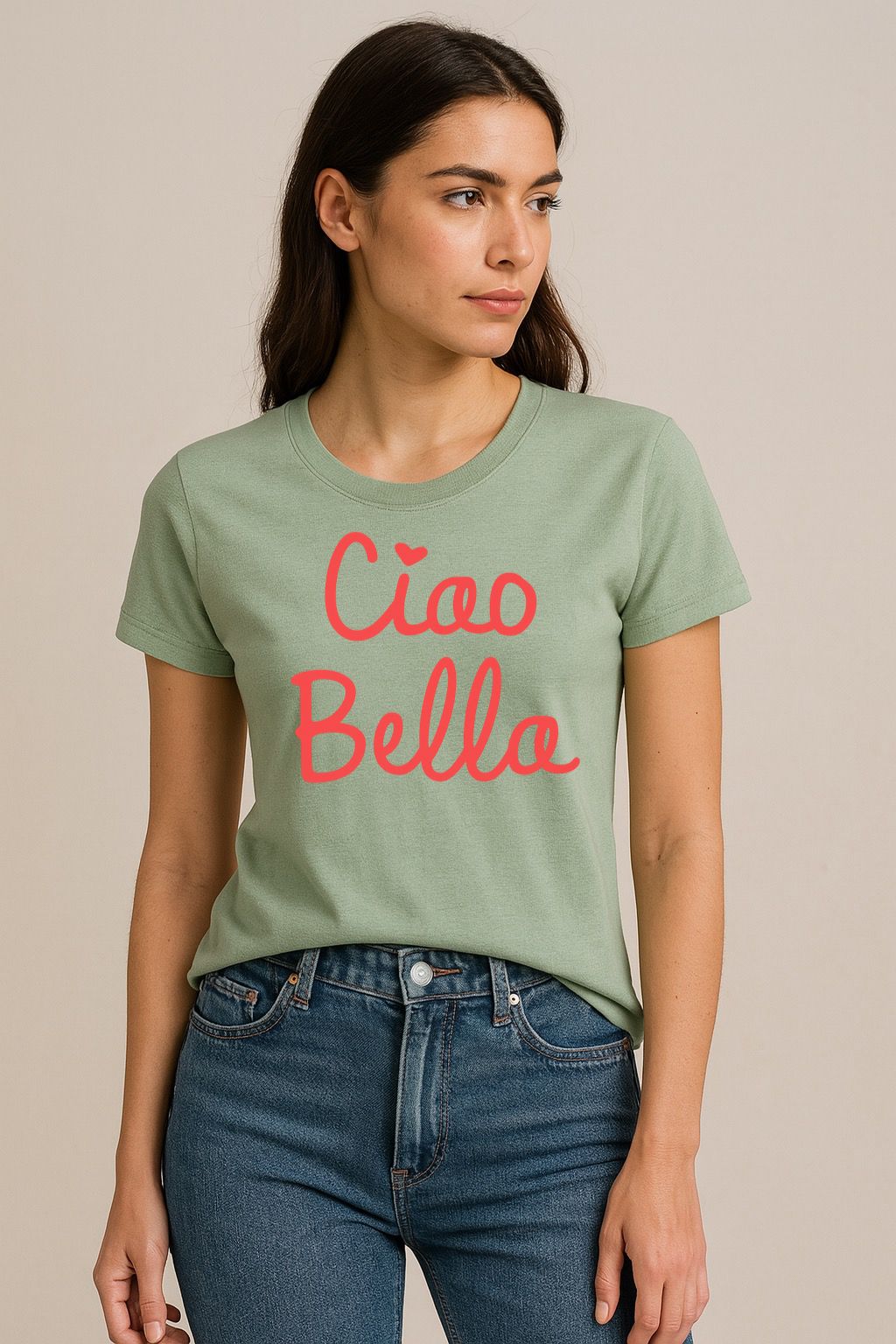 Tricou Verde salvie Ciao bella