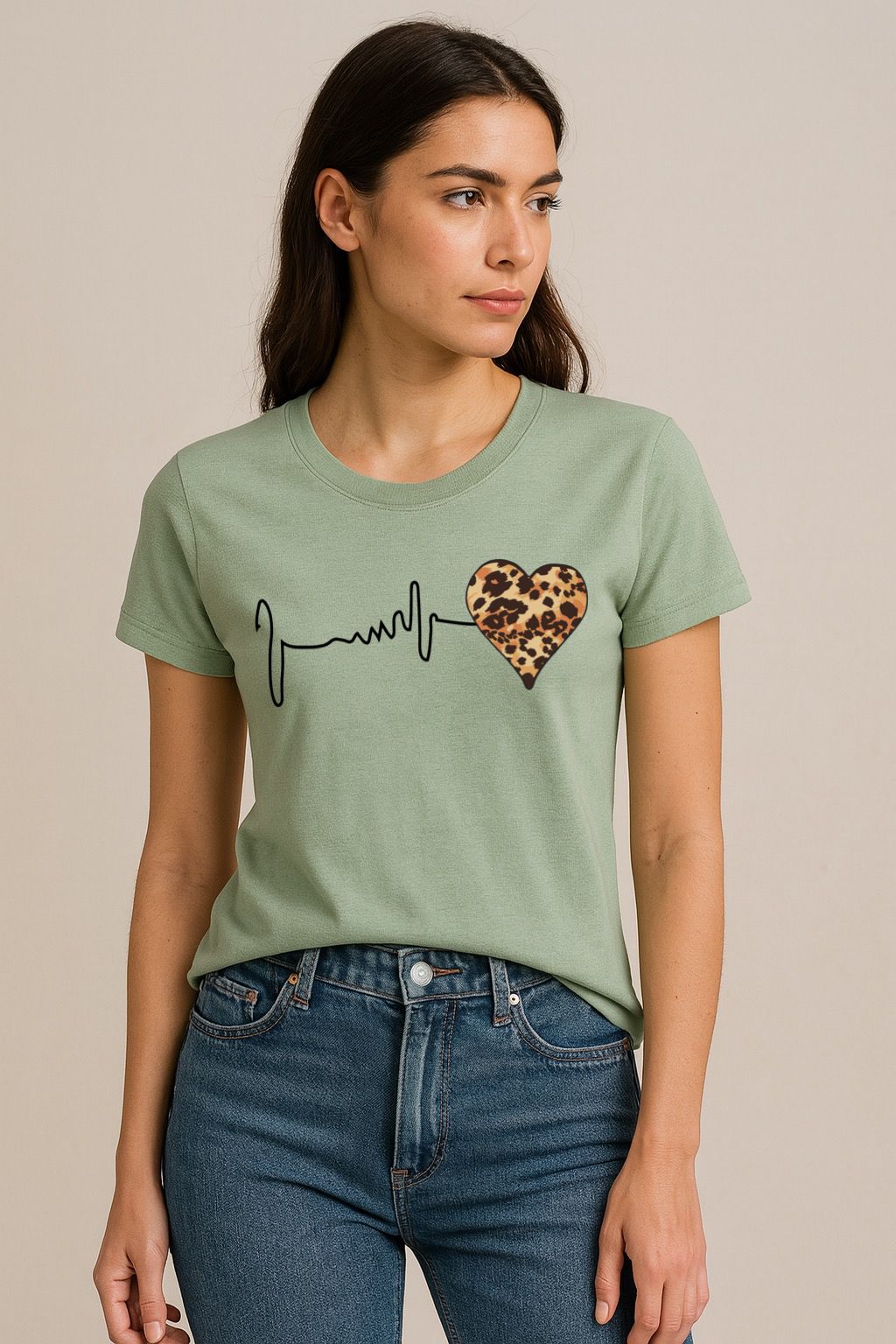 Tricou Verde salvie Leo heart