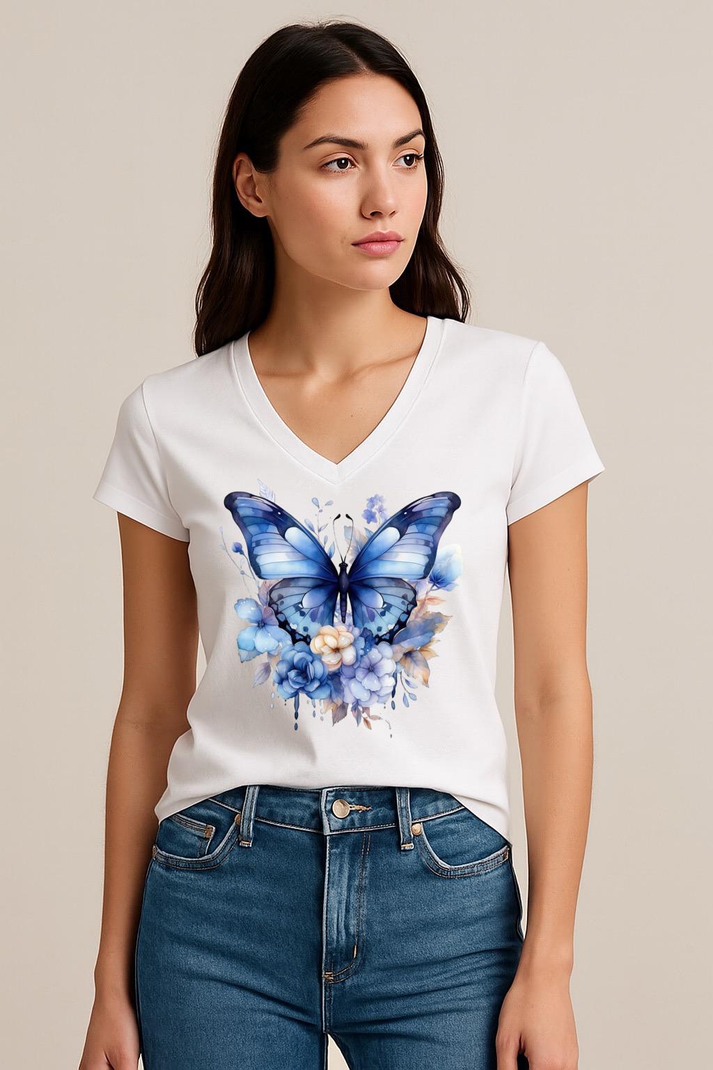 Tricou dama anchior din bumbac 100% Fluture albastru