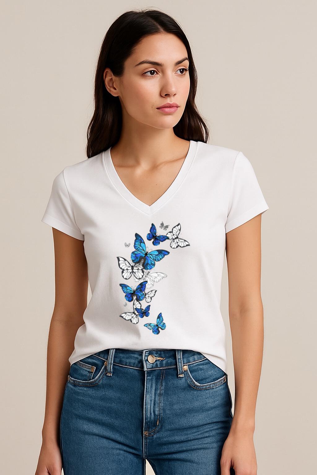 Tricou dama anchior din bumbac 100% Blue butterflies