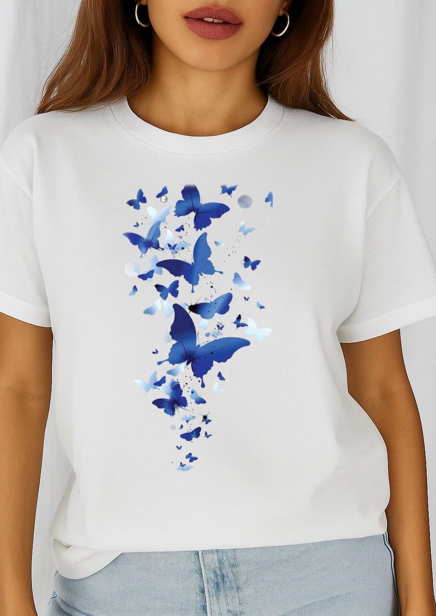 Tricou dama din bumbac 100% Blue Butterflies