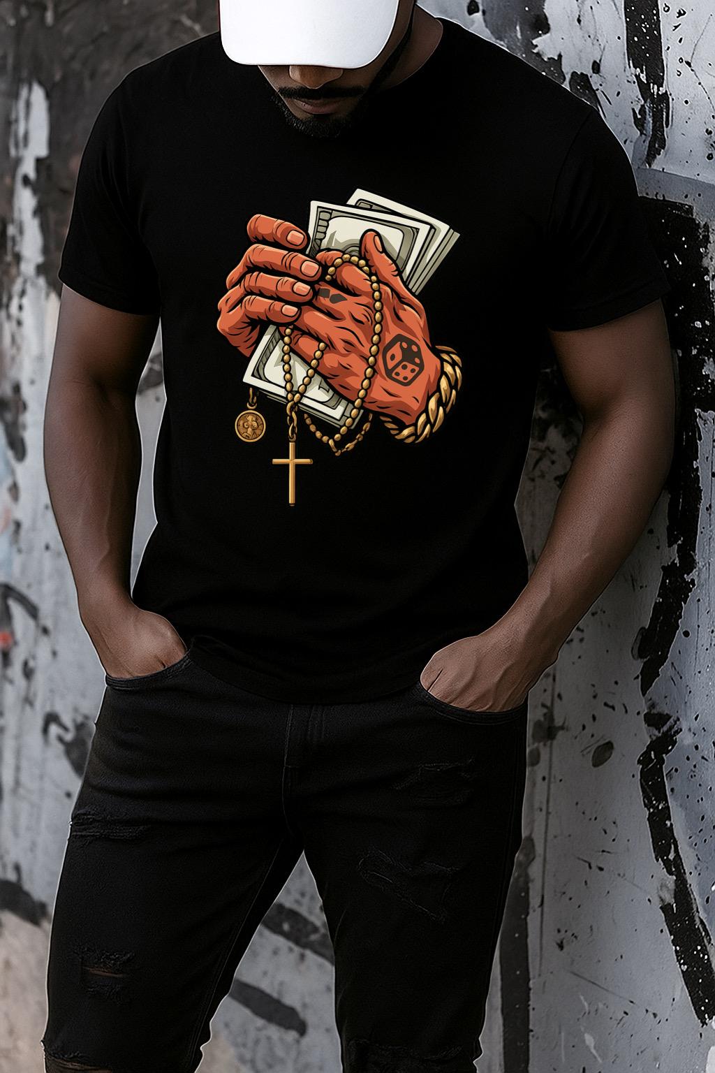 Tricou negru din bumbac 100% Hands