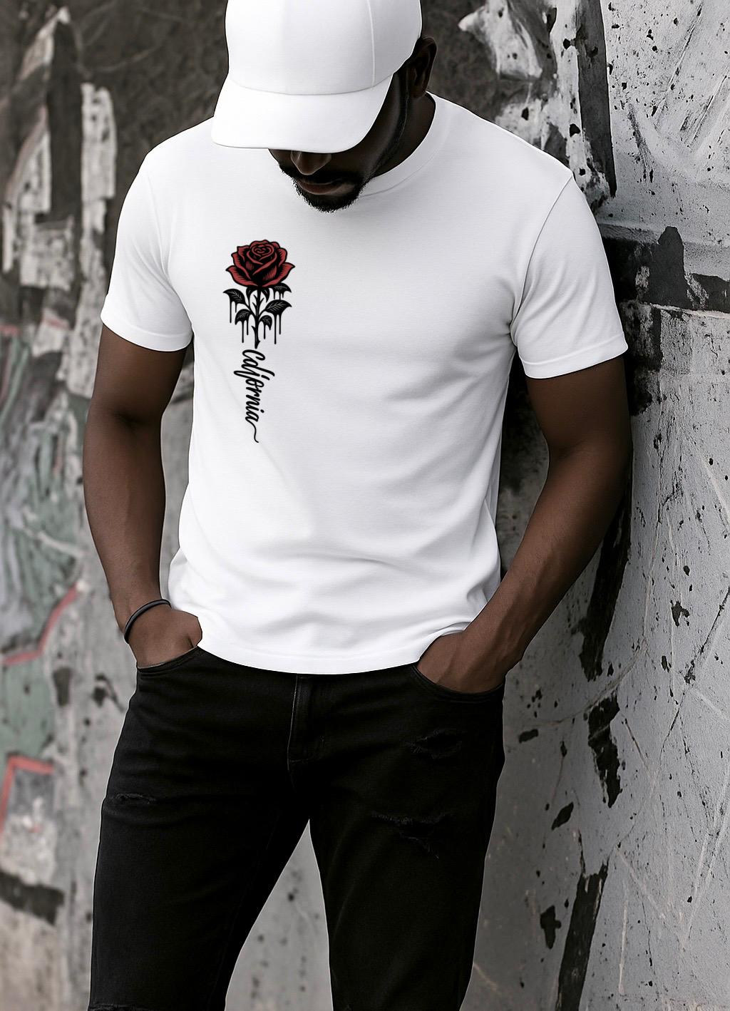 Tricou alb din bumbac 100% California rose