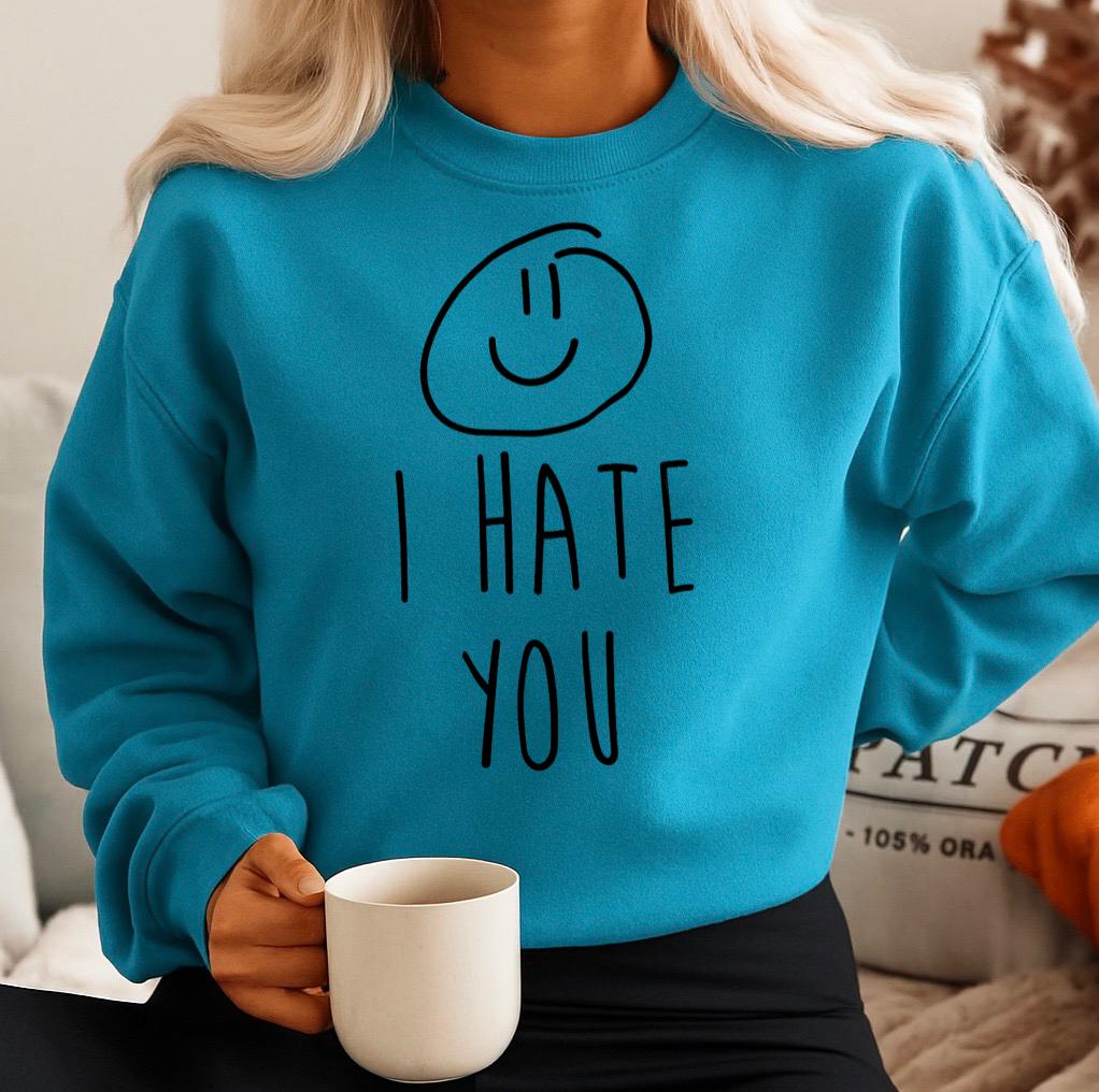 Bluza turcoaz din bumbac 100% I hate you