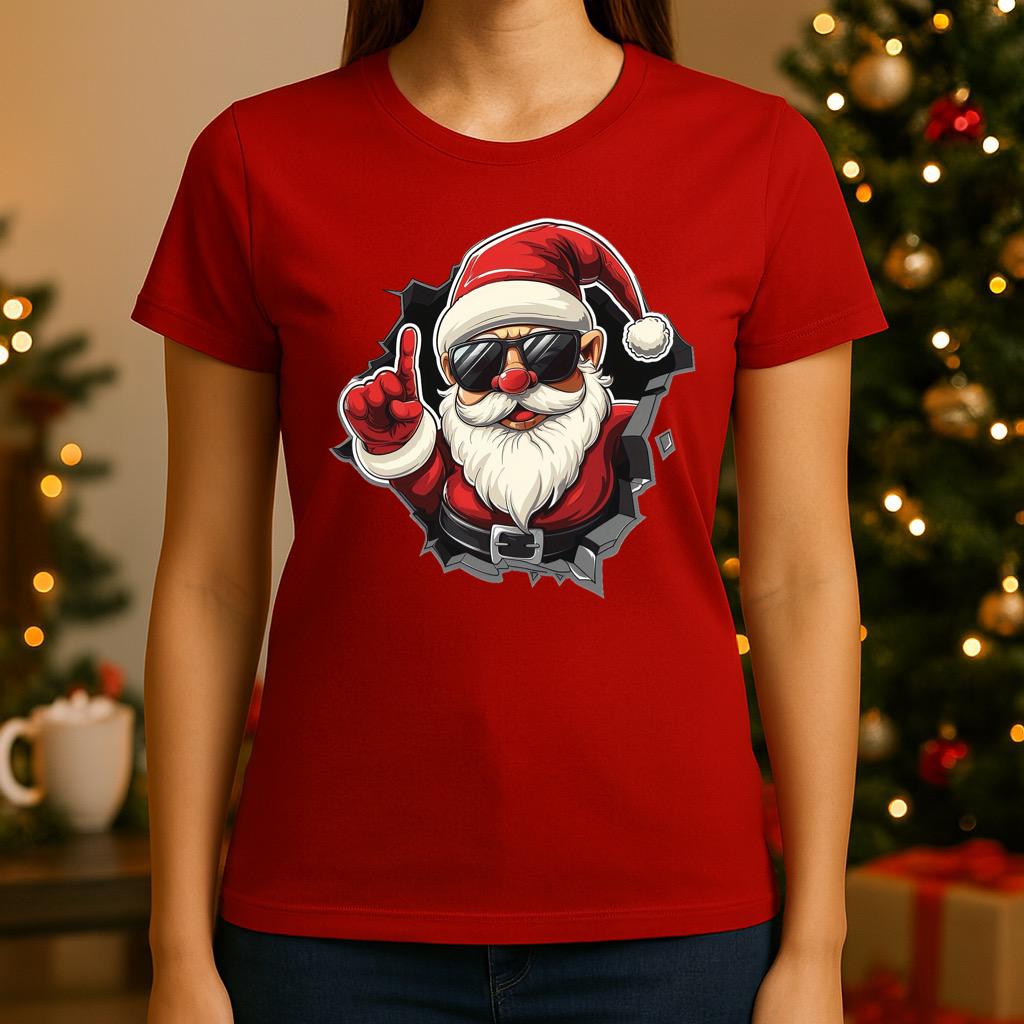 Tricou rosu din bumbac 100% Mos craciun