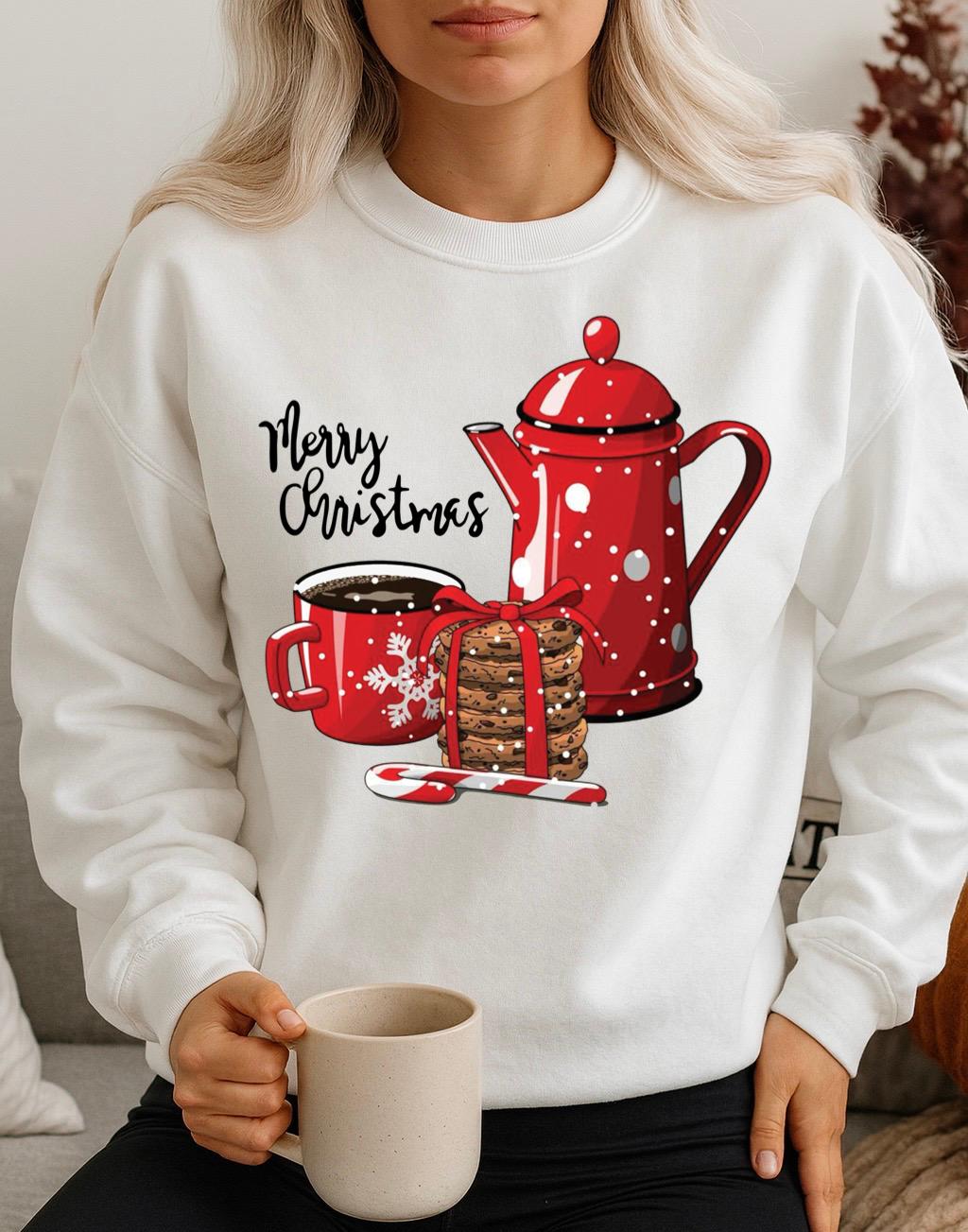 Bluza alba din bumbac 100% Craciun fericit