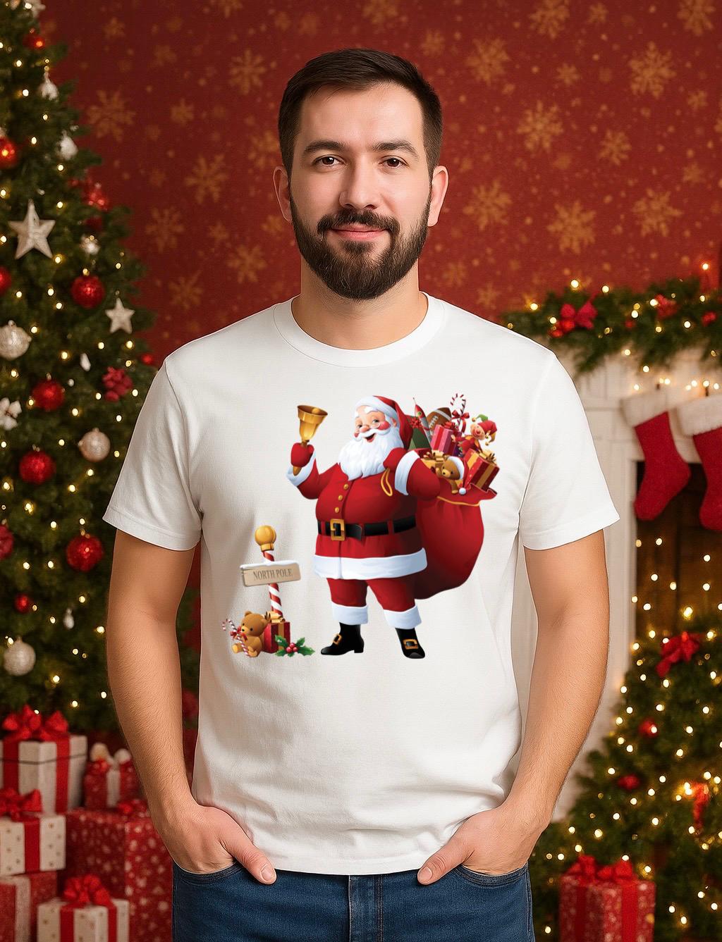 Tricou din bumbac 100% Mos craciun cu sacu rosu