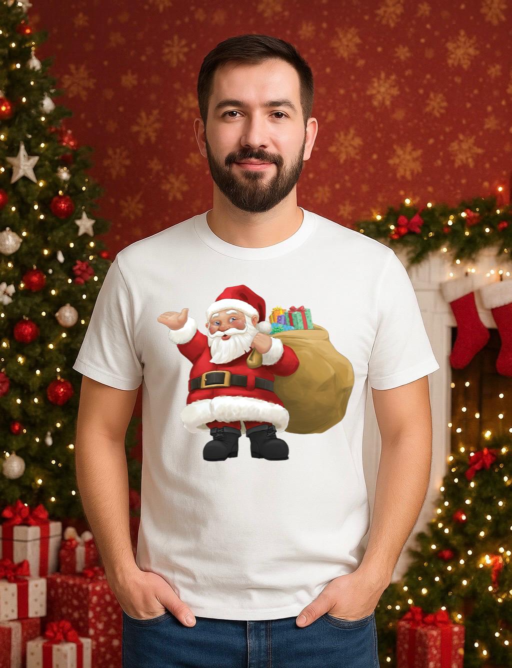 Tricou din bumbac 100% Mos craciun cu cadouri - MonCherie