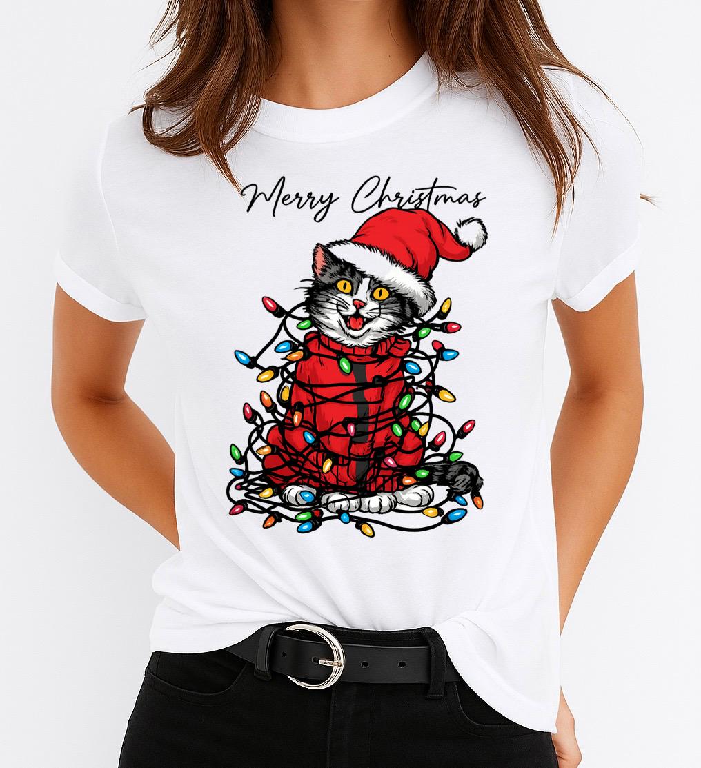 Tricou din bumbac 100% Cat christmas