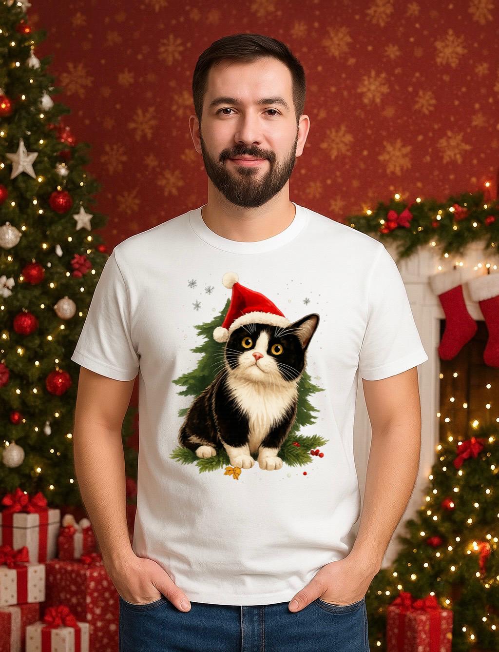 Tricou din bumbac 100% Black and white cat