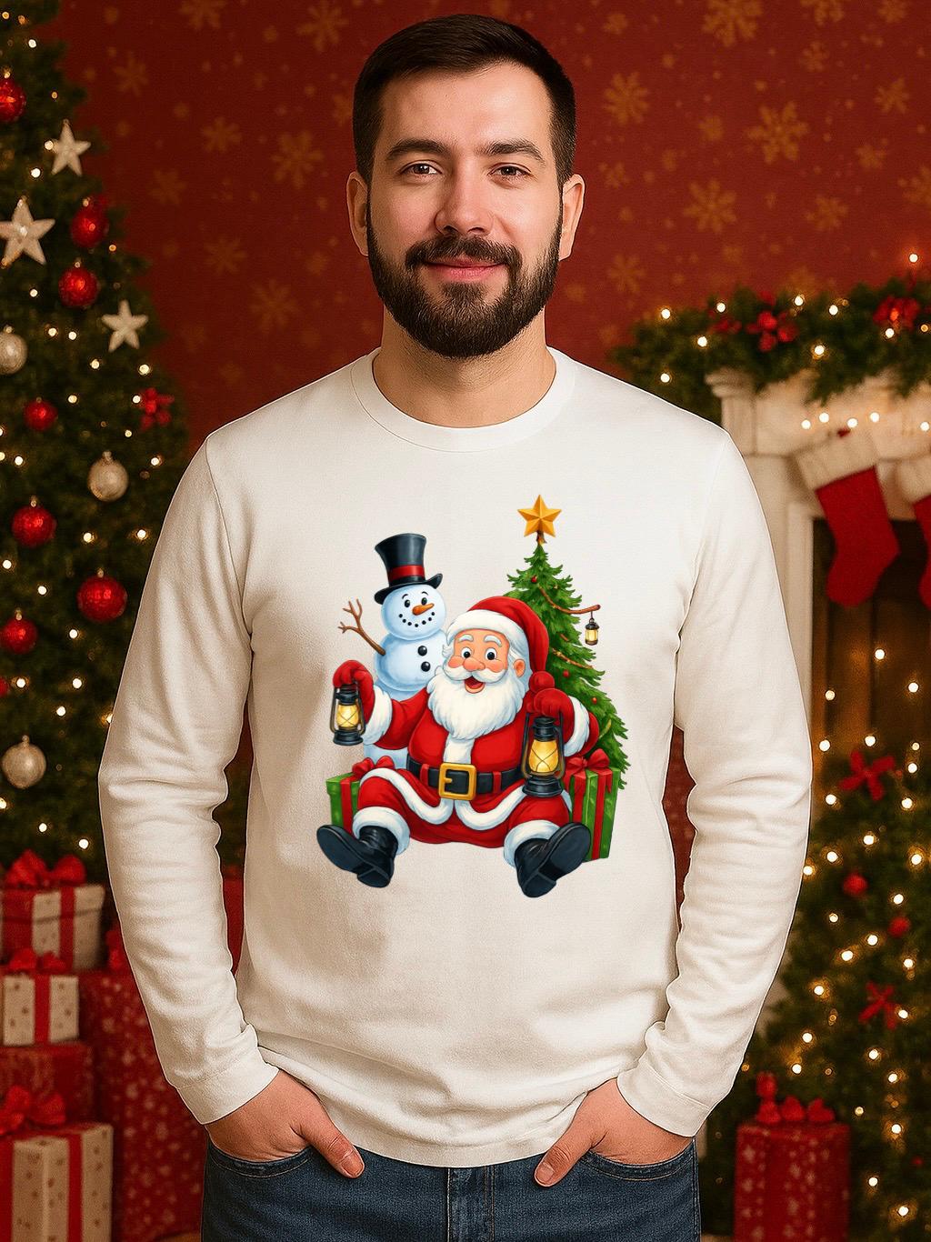 Bluza alba din bumbac 100% Mos craciun