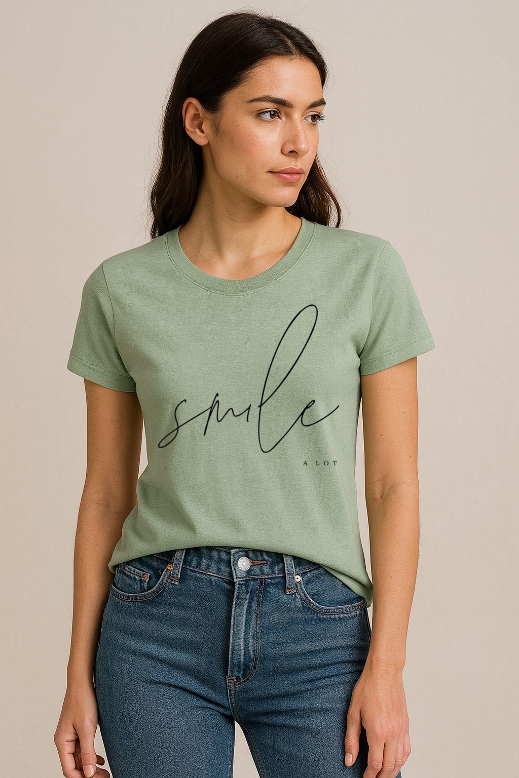 Tricou Verde Salvie Dama din Bumbac 100% - Smile - MonCherie