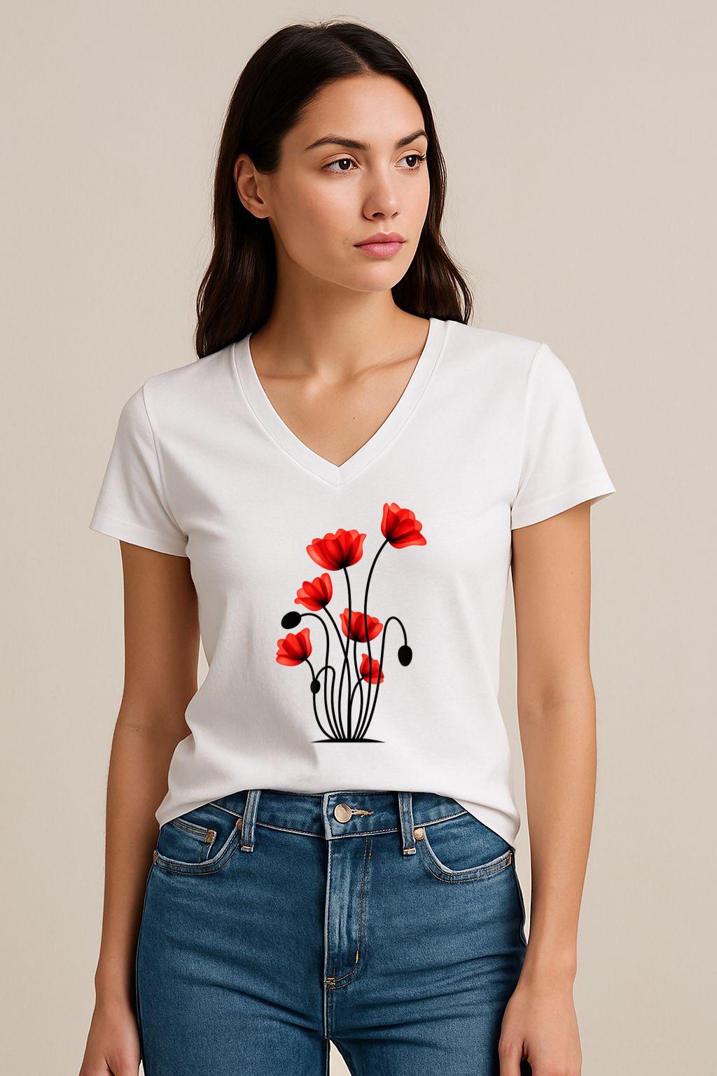 Tricou Anchior Dama Red Flowers – Bumbac 100%