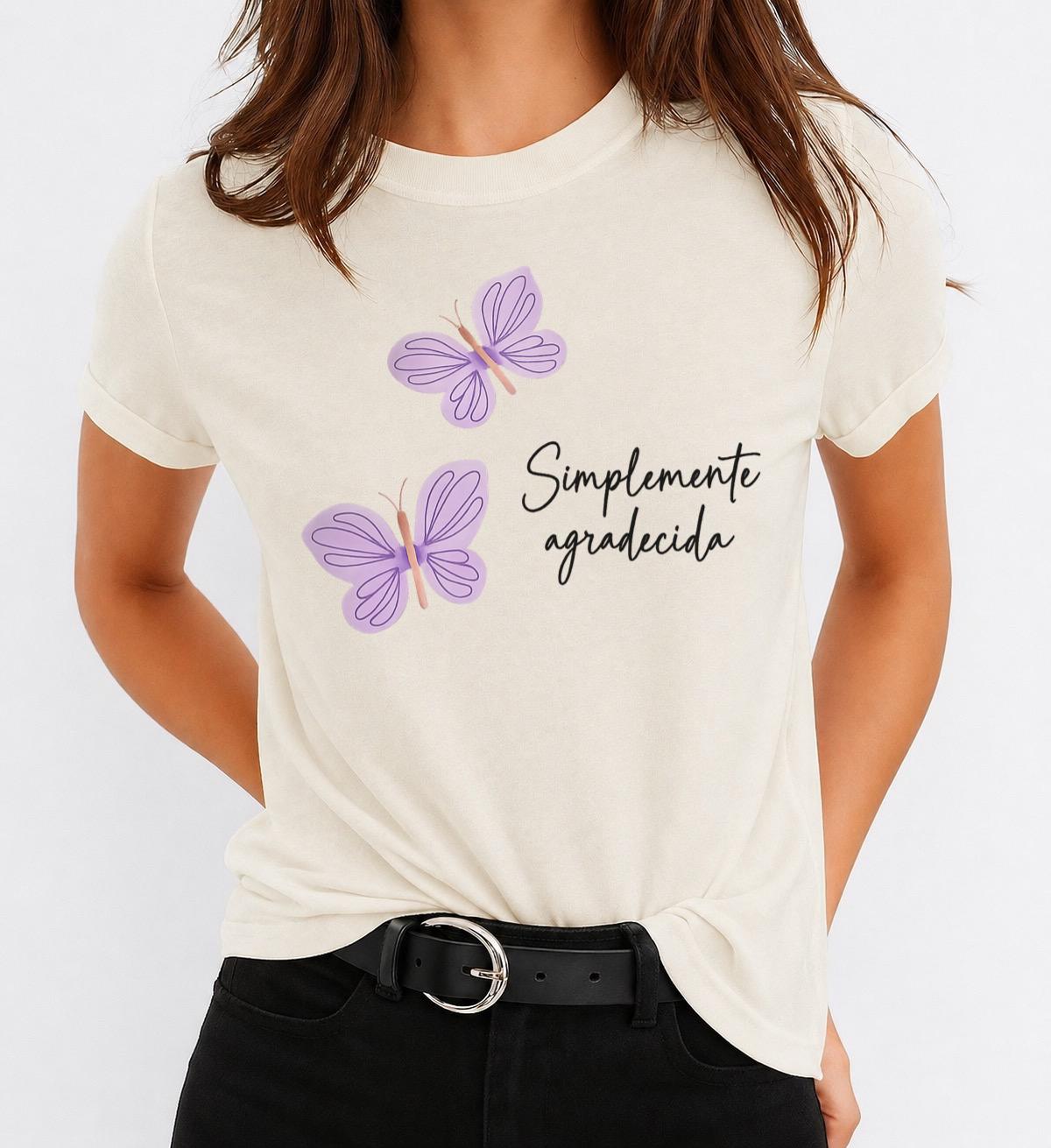 Tricou Bej Dama din Bumbac 100% - Doi Fluturi Mov - MonCherie