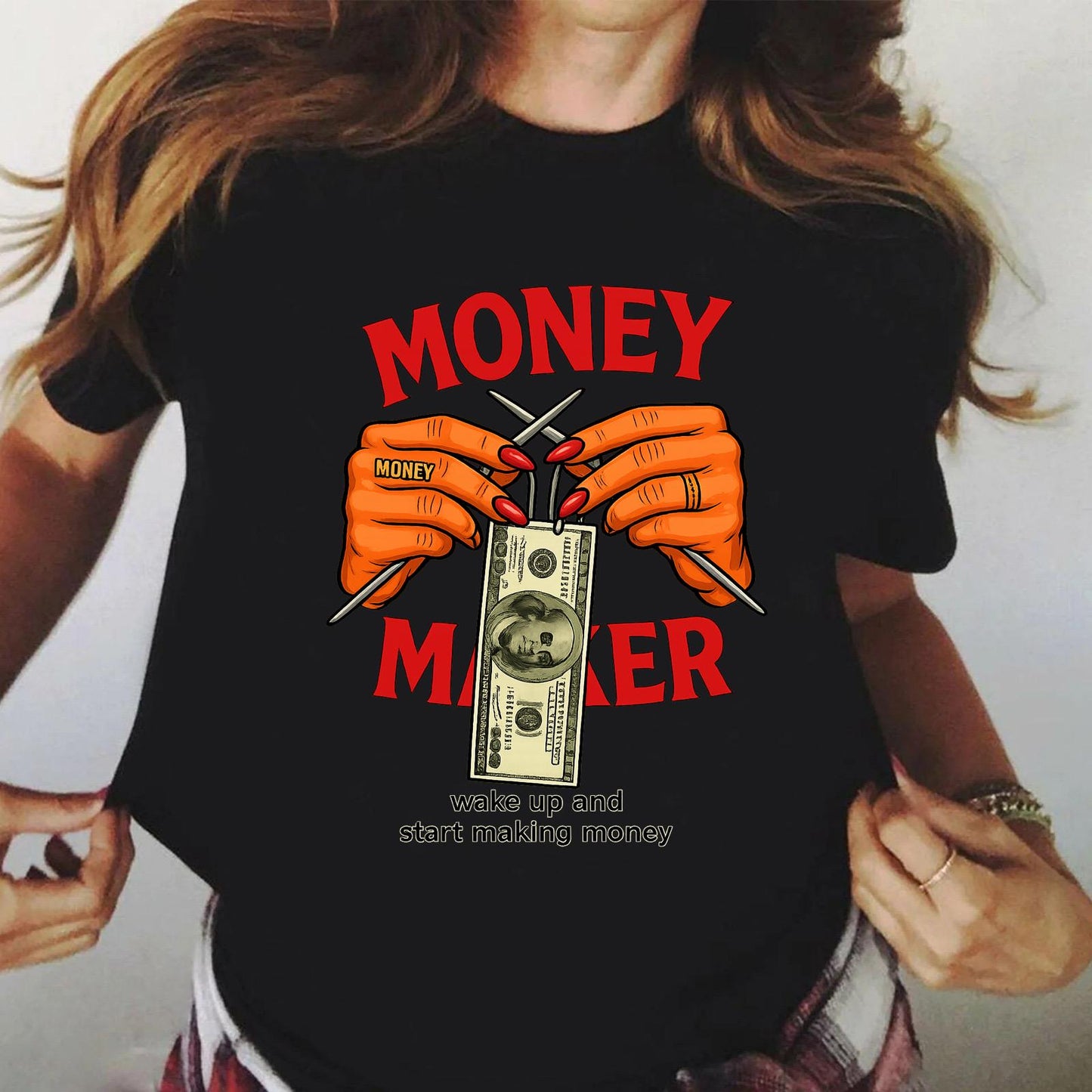 Tricou Negru Dama din Bumbac 100% - Money Maker - MonCherie