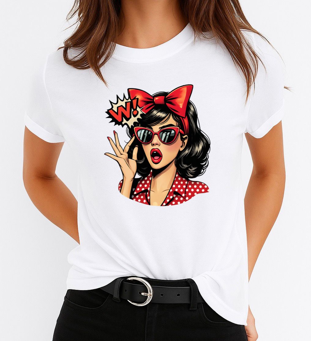Tricou Alb Dama din Bumbac 100% - Red Girl