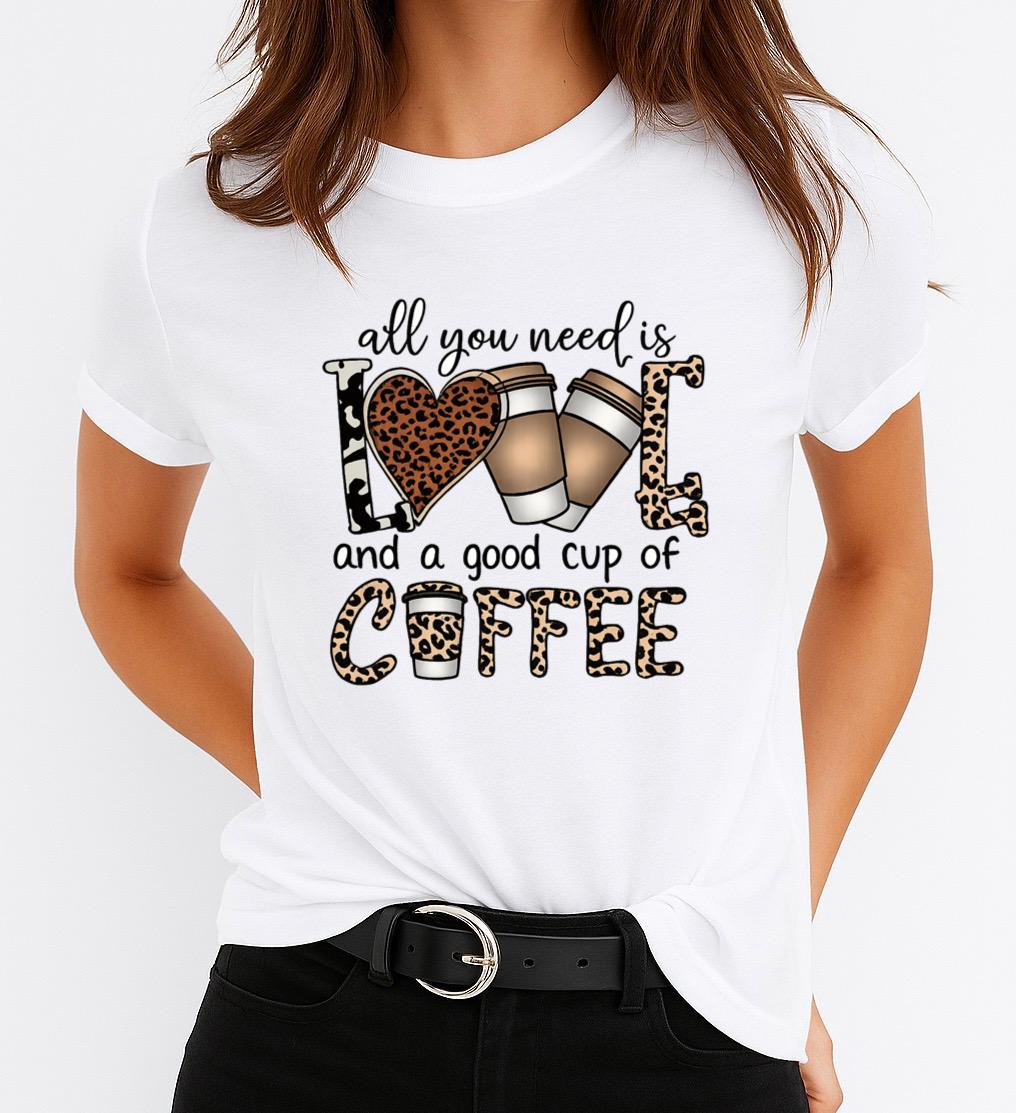 Tricou Alb Dama din Bumbac 100% - Cup of coffee