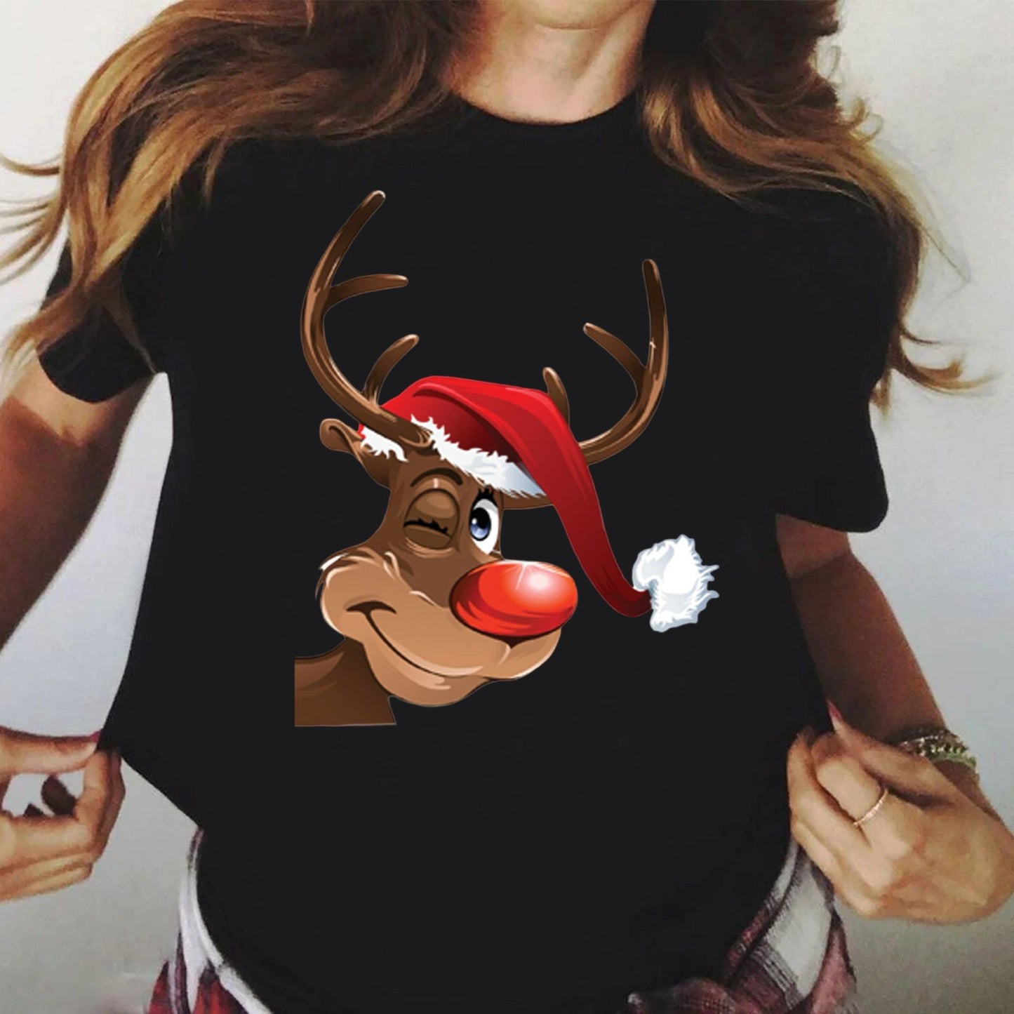 Tricou din bumbac 100% Negru Ren de Craciun