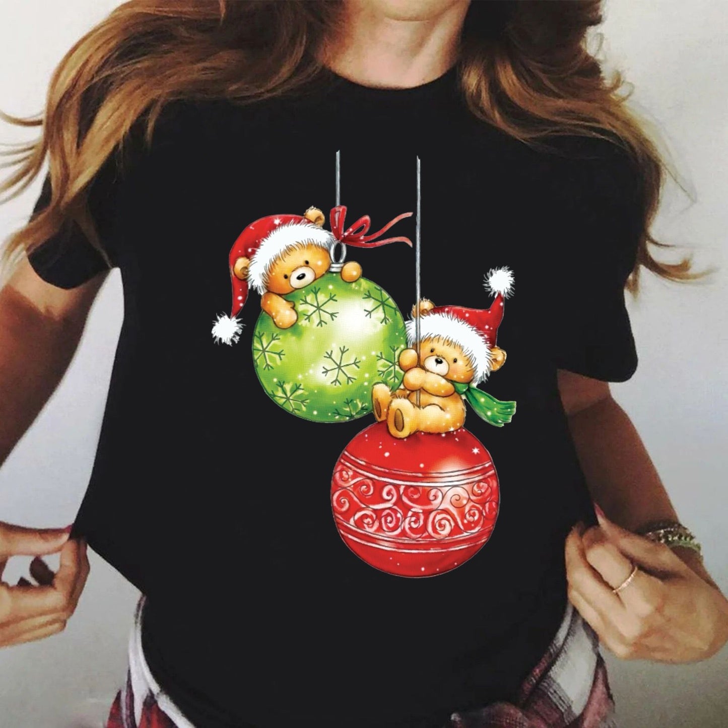 Tricou dama din bumbac 100% Negru 2 Globuri