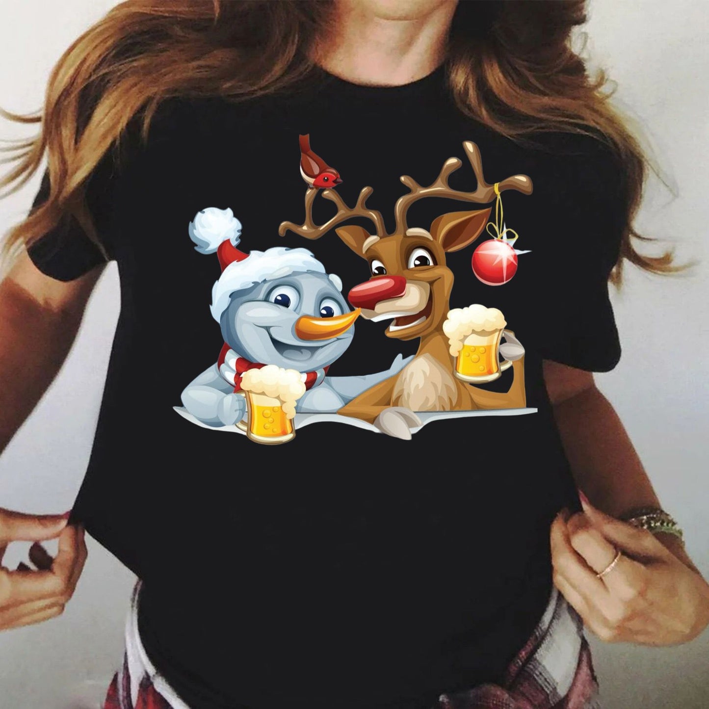 Tricou dama din bumbac 100% Negru Happy