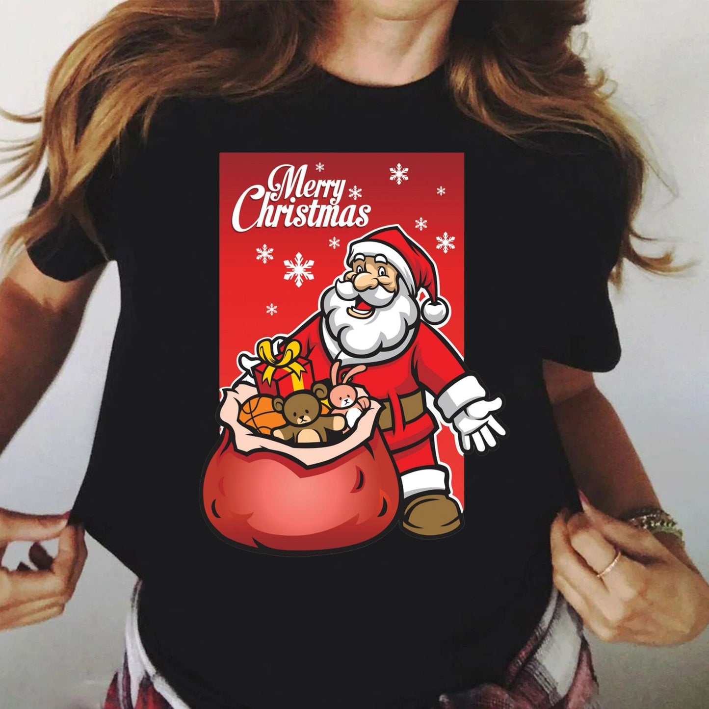 Tricou din bumbac 100% Negru Mos cu Cadoouri