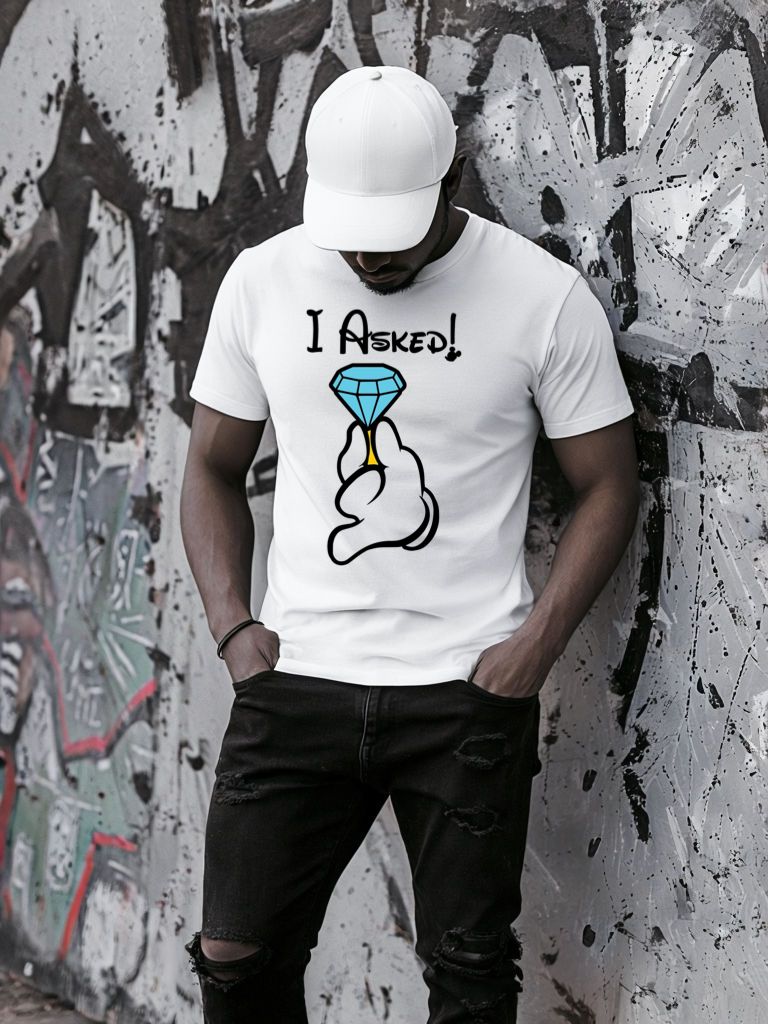 Tricou alb din bumbac 100% I Asked