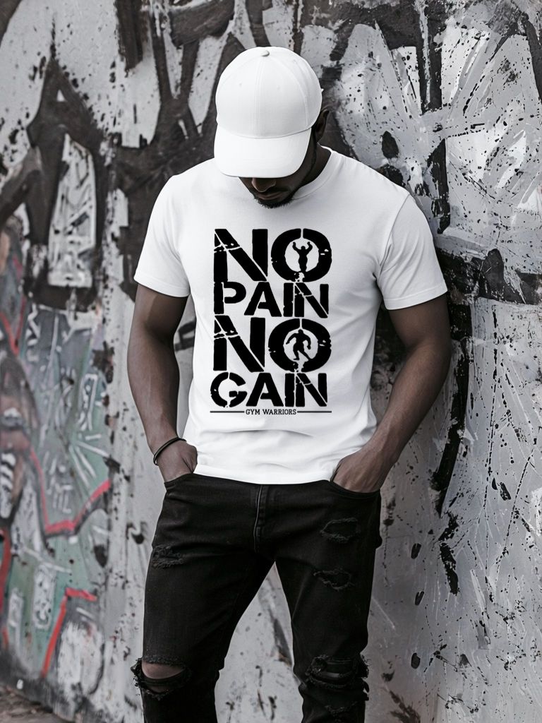 Tricou Alb Barbati No-Pain-No-Gain – Bumbac 100%