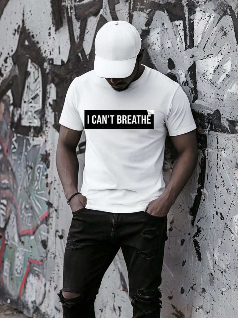 Tricou Alb Barbati I Can T Breathe – Bumbac 100%