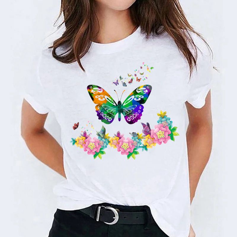 Tricou dama din bumbac 100% Butterfly And Flowers