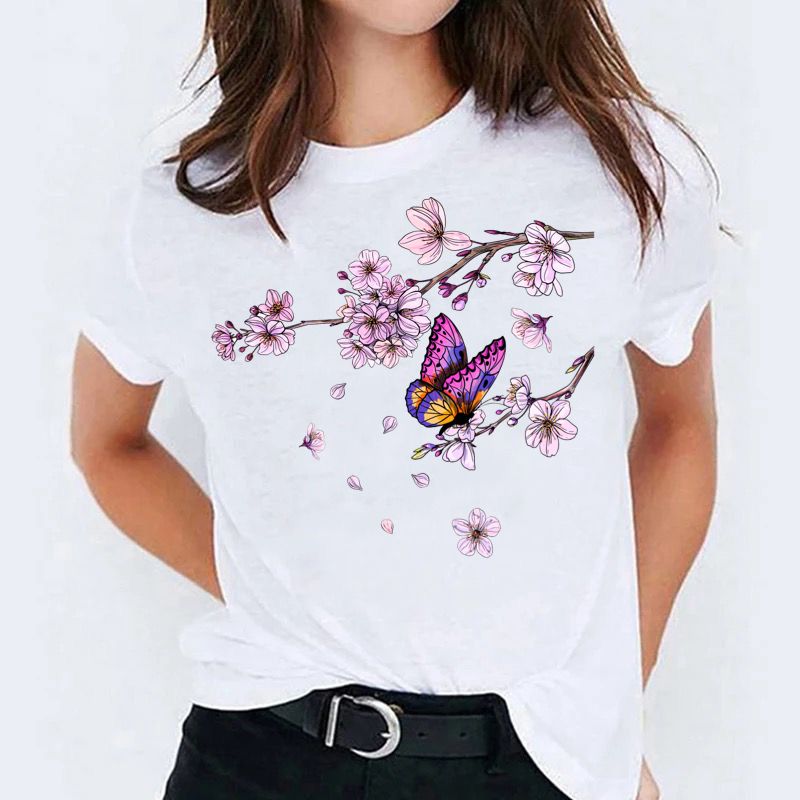 Tricou dama din bumbac 100% Roz Butterfly