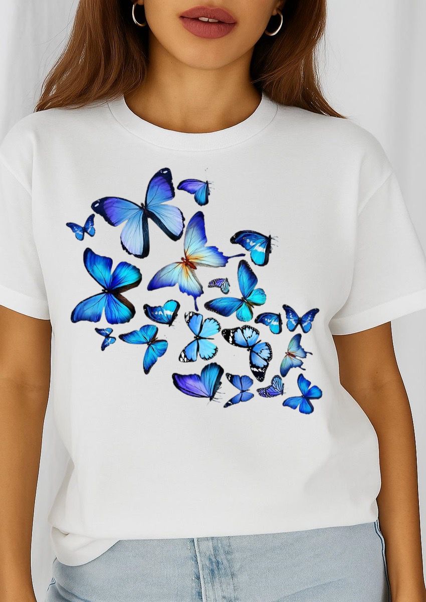 Tricou dama din bumbac 100% Blue New Butterflies