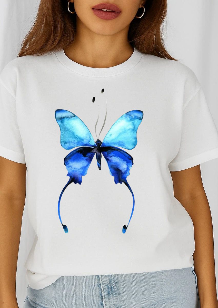Tricou dama din bumbac 100% Big New Blue Butterfly 2