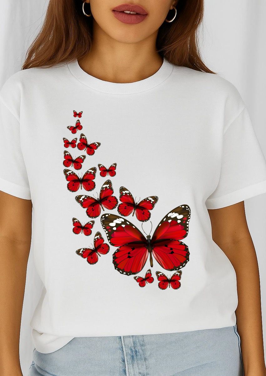 Tricou dama din bumbac 100% Red Butterflies