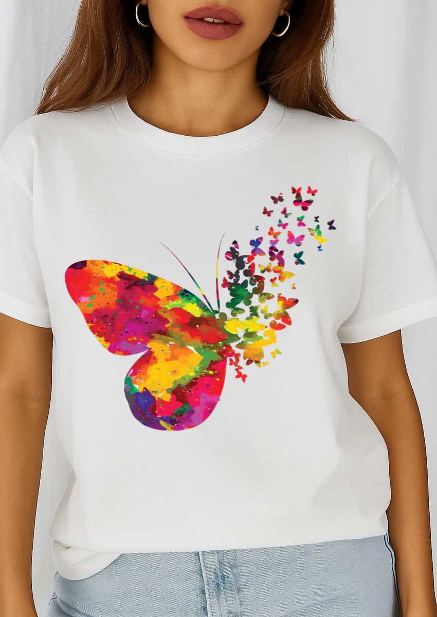 Tricou dama din bumbac 100% Butterflies Colorful - Lichidare stoc