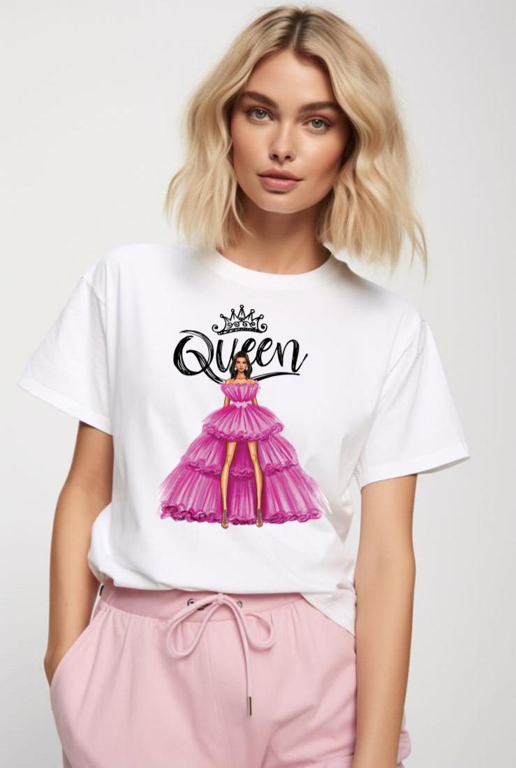 Tricou dama din bumbac 100% Roz Queen