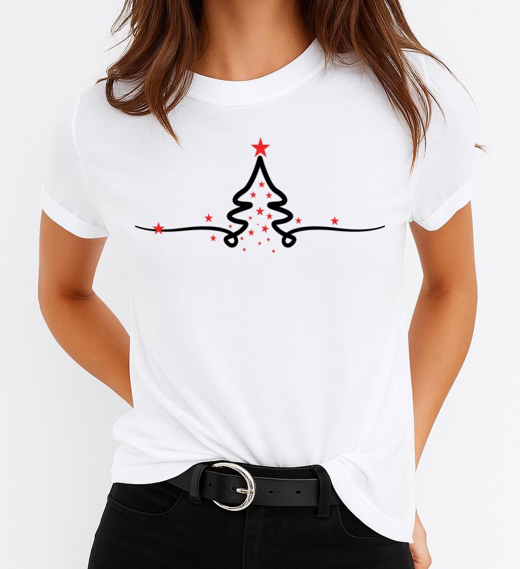 Tricou din bumbac 100% Brad de Craciun cu Stea Rosie - MonCherie