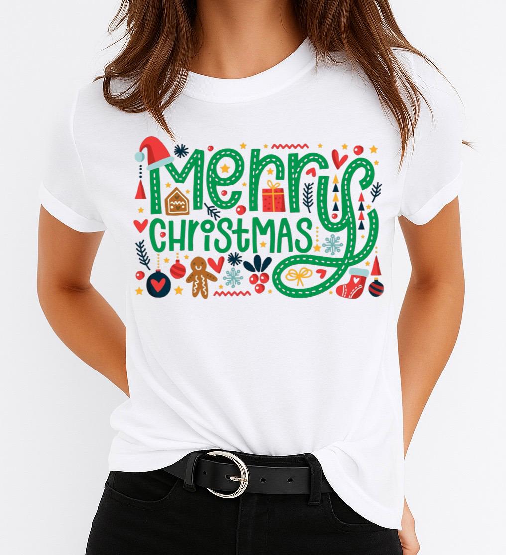 Tricou din bumbac 100% Merry Christmas Green - MonCherie